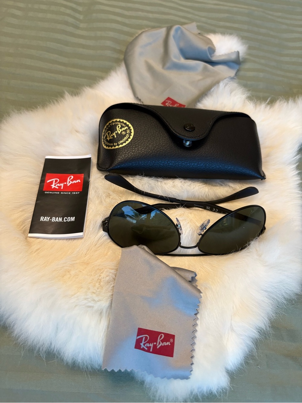 Ray-Ban Black Frame Sunglasses with Green Lenses
